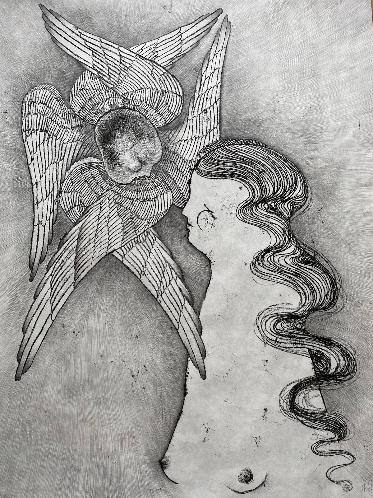 Maria Zagurska - Original work, monotype 50 x 65 cm - "The Seraphim"